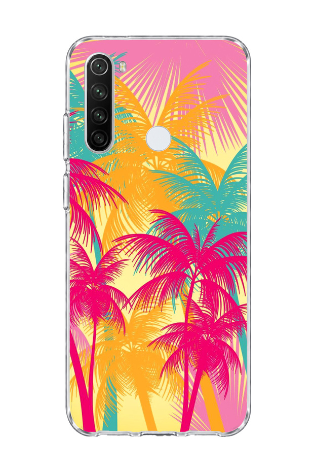 Redmi Note 8 Compatible Pink Yellow Palm Printed Transparent Phone Case