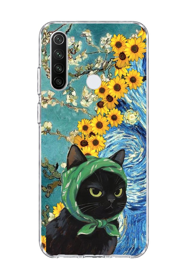 Redmi Note 8 Compatible Starry Night Black Cat Printed Transparent Phone Case