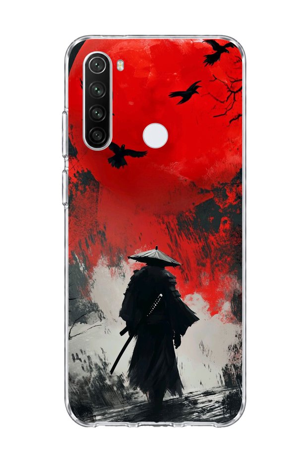 Redmi Note 8 Compatible Samurai Red Sun Crow Printed Transparent Phone Case