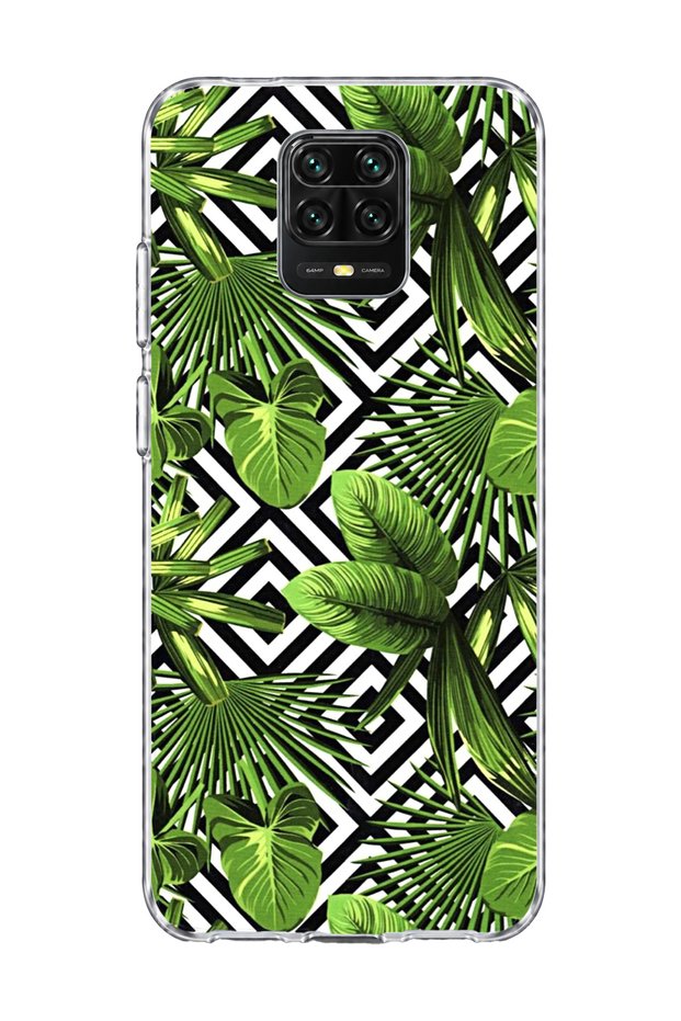 Redmi Note 9 Pro Compatible Tropical Leaf Geometric Printed Transparent Phone Case