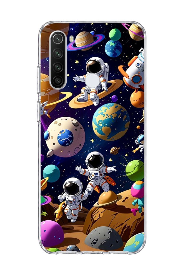 Cute Astronaut Planet Printed Transparent Phone Case Compatible with Redmi Note 8