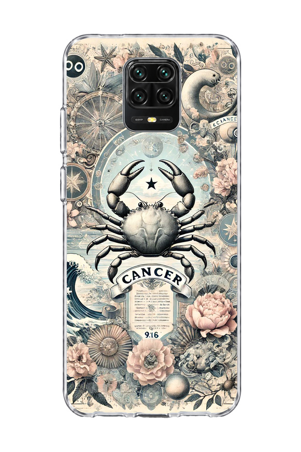 Redmi Note 9 Pro Compatible Transparent Phone Case with Crab Sign Printed