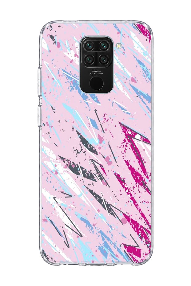 Redmi Note 9 Compatible Pink Blue Abstract Brush Printed Transparent Phone Case