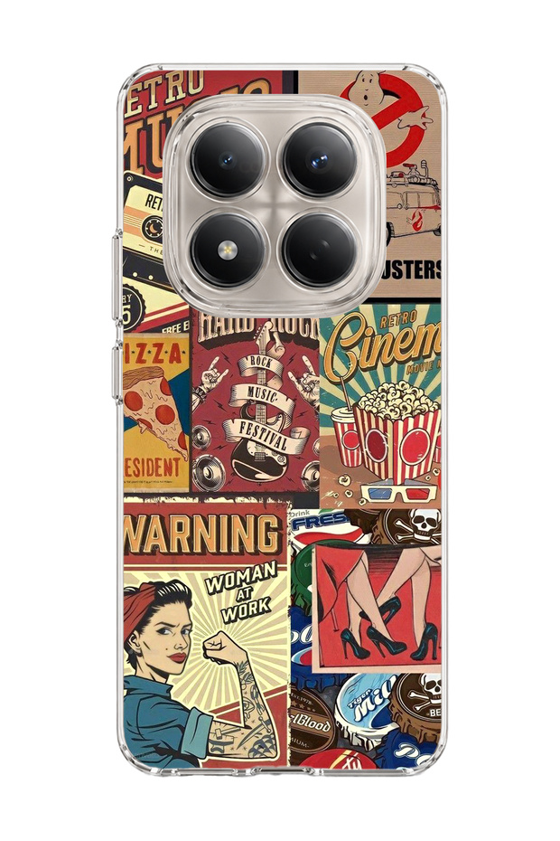 Redmi Note 15 Pro 4g / 5g Compatible Old Poster Collage Printed Transparent Phone Case