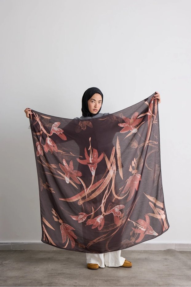 140X140 Florence Patterned Cotton Shawl Scarf Bitter Brown