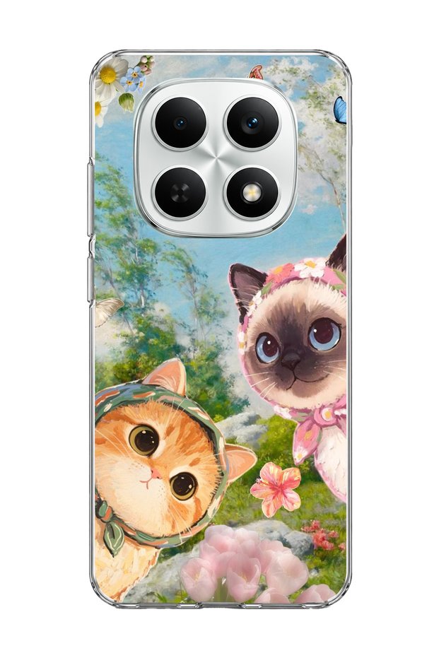 Redmi Note 15 4g Compatible Cats with Scarf Spring Printed Transparent Phone Case