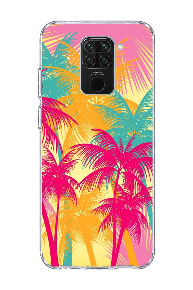 Redmi Note 9 Compatible Pink Yellow Palm Printed Transparent Phone Case