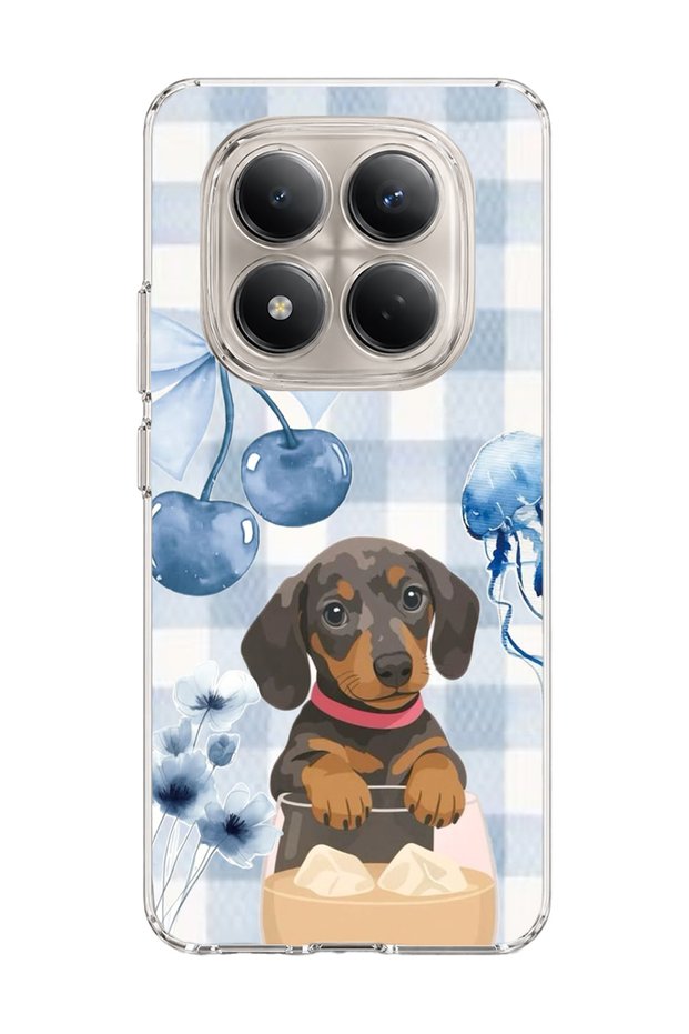 Redmi Note 15 Pro 4g / 5g Compatible Sausage Dog Blue Plaid Printed Transparent Phone Case
