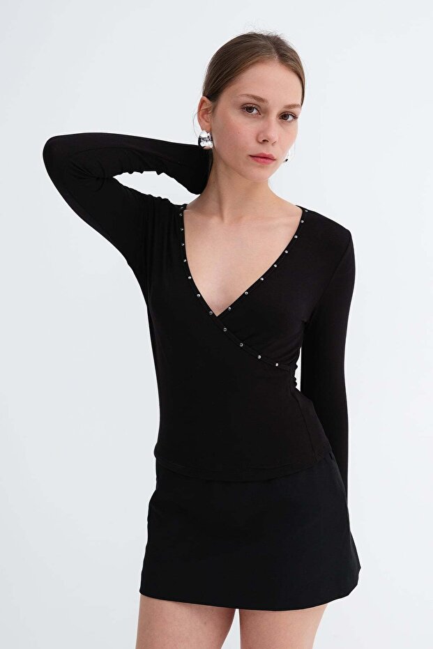 V-Neck Long Sleeve Blouse B1158