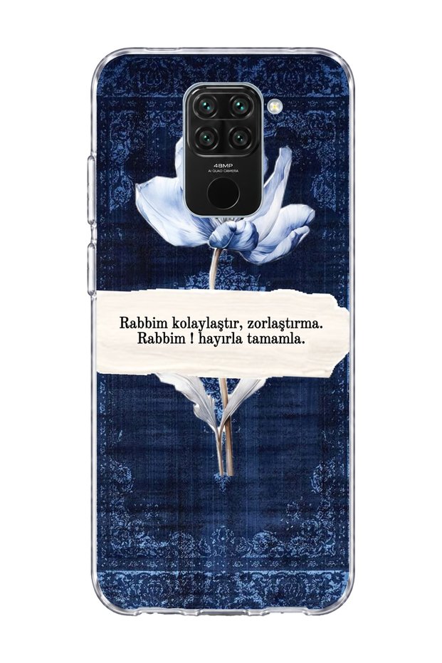 Redmi Note 9 Compatible Navy Blue Tulip Printed Transparent Phone Case