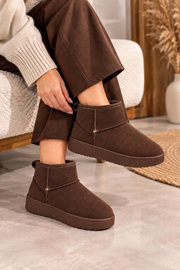 Women's Fur Lined Suede Short Boots Warm Sole Comfortable Daily Winter Mini Boots a Black Suede B Brown Suede