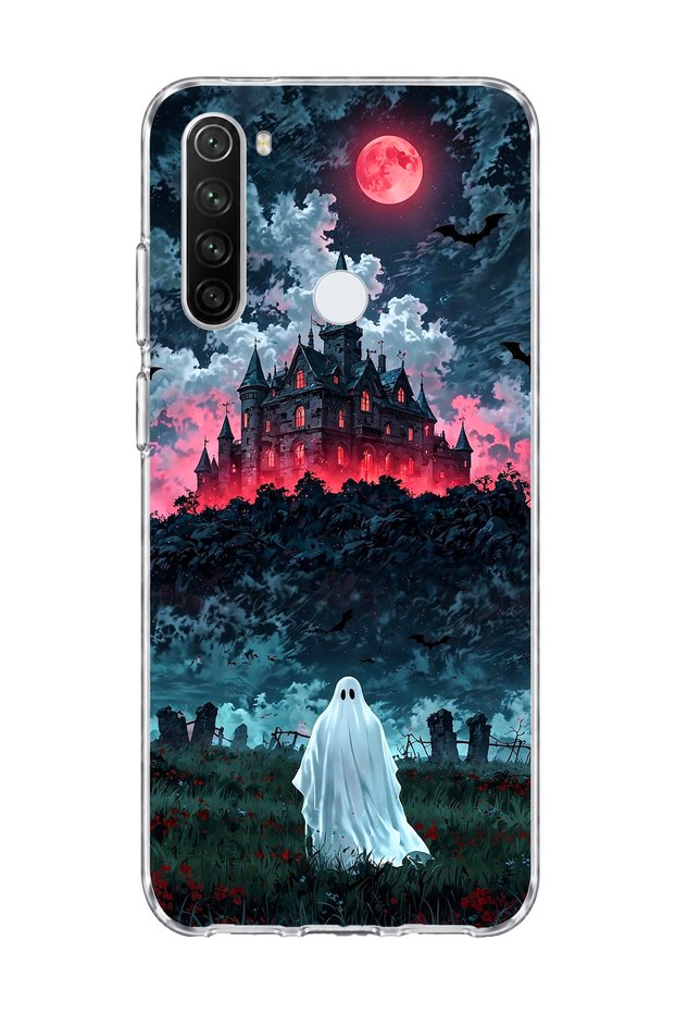 Redmi Note 8 Compatible Ghost Haunted Castle Printed Transparent Phone Case