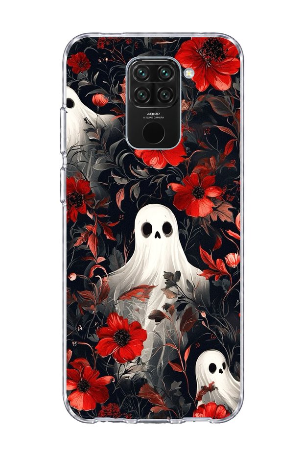 حافظة هاتف شفافة متوافقة مع Redmi Note 9 مطبوعة بزهرة حمراء شفافة