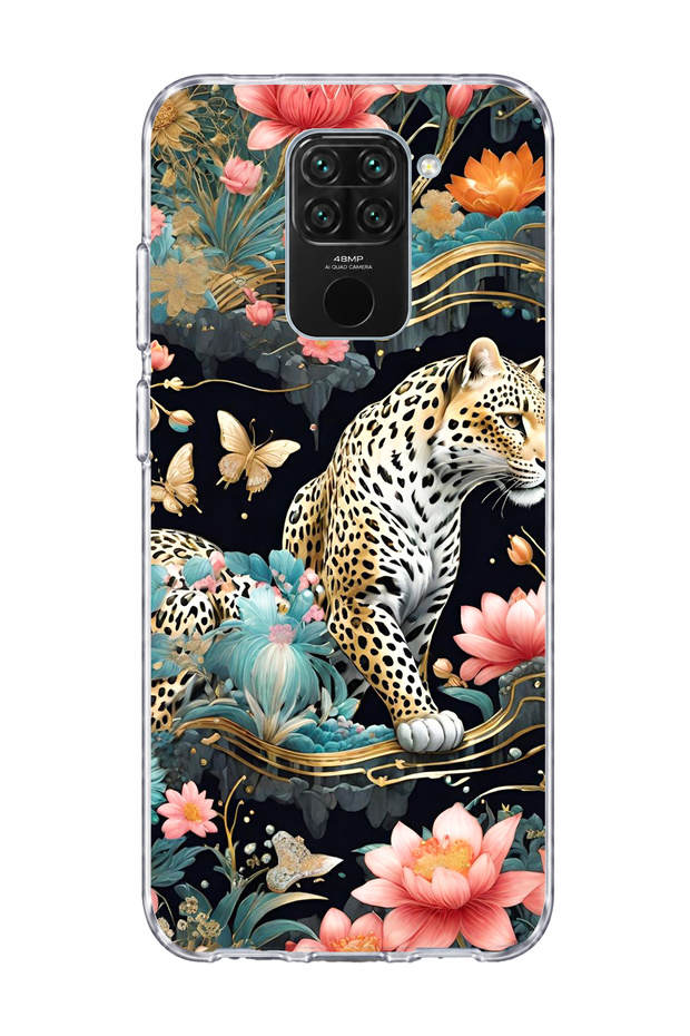 Redmi Note 9 Compatible Leopard Water Lily Printed Transparent Phone Case