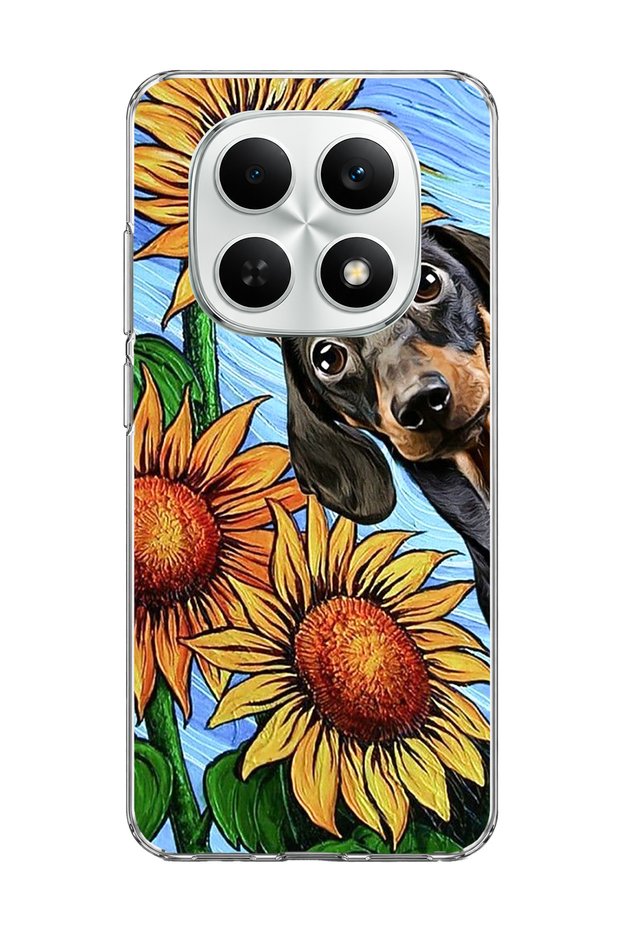 Redmi Note 15 4g Compatible Sausage Dog Sunflower Printed Transparent Phone Case