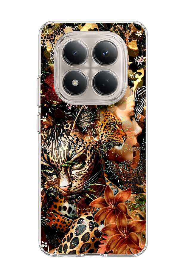 Redmi Note 15 Pro 4g / 5g Compatible Leopard Gold Collage Printed Transparent Phone Case
