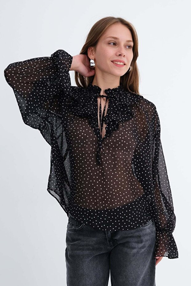 Polka Dot Transparent Blouse G1060