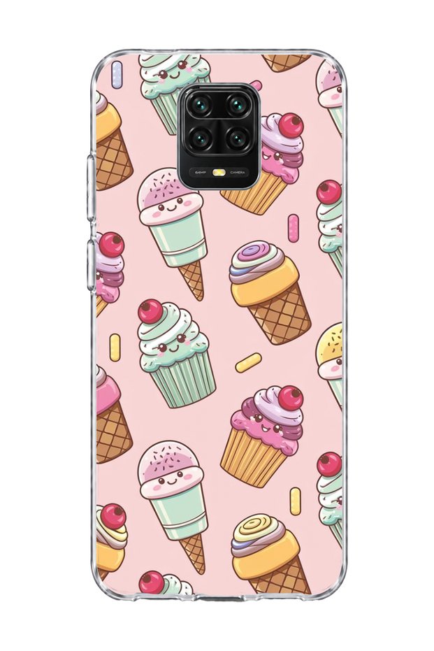 Redmi Note 9 Pro Compatible Ice Cream Cake Pink Printed Transparent Phone Case