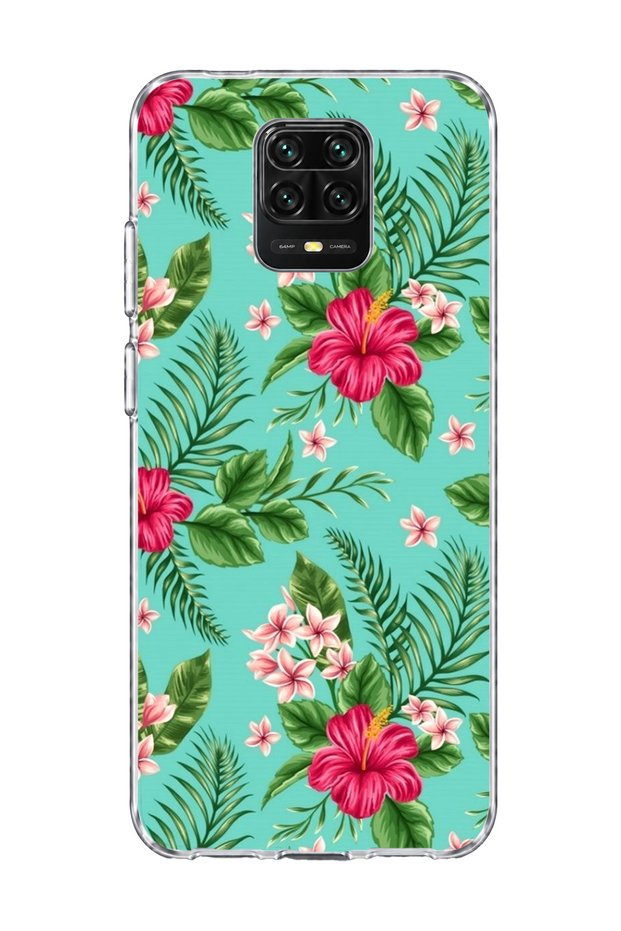 Redmi Note 9 Pro Compatible Turquoise Tropical Flower Printed Transparent Phone Case