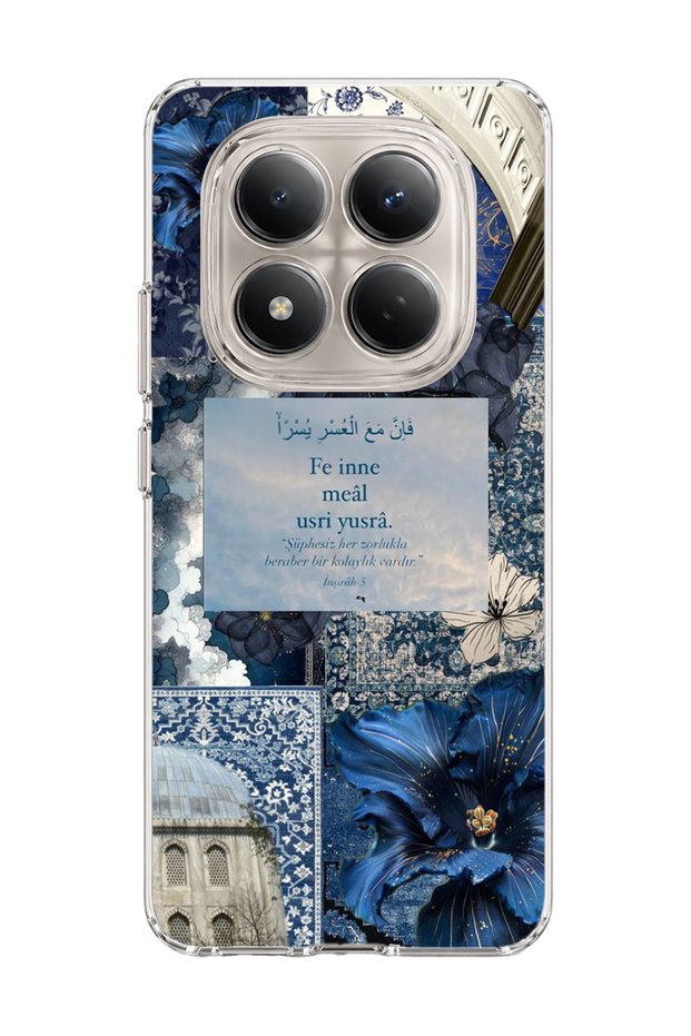 Redmi Note 15 Pro 4g / 5g Compatible Navy Blue Flower Verse Printed Transparent Phone Case