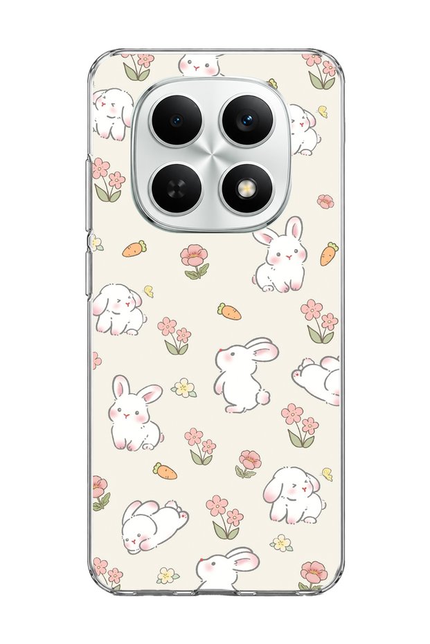 Redmi Note 15 4g Compatible Cute Rabbit Flower Printed Transparent Phone Case