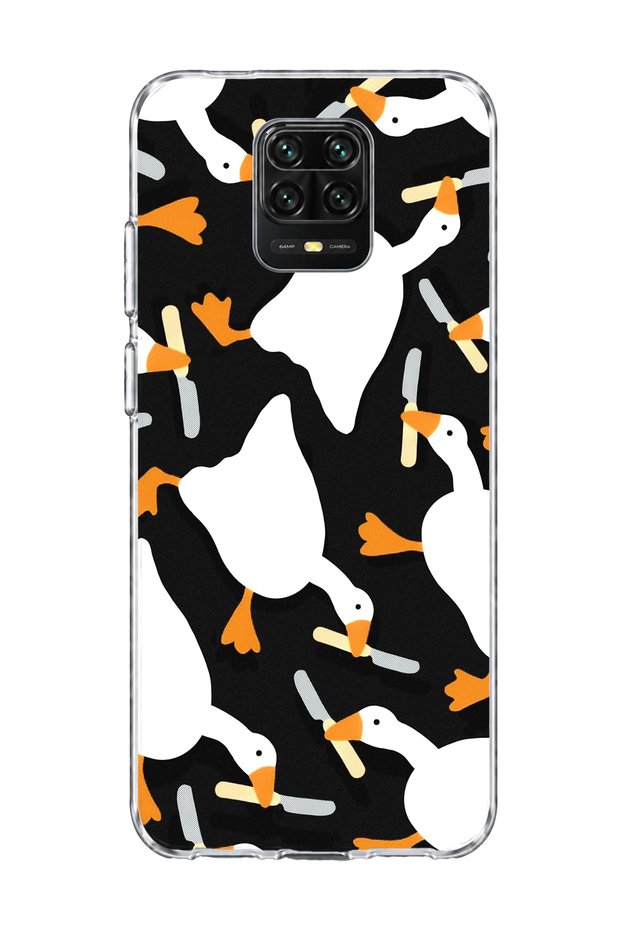 Redmi Note 9 Pro Compatible White Goose Printed Transparent Phone Case with Blade