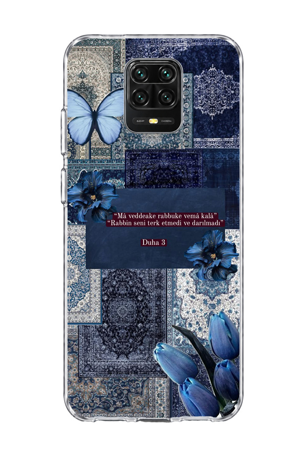 Redmi Note 9 Pro Compatible Blue Butterfly Verse Printed Transparent Phone Case