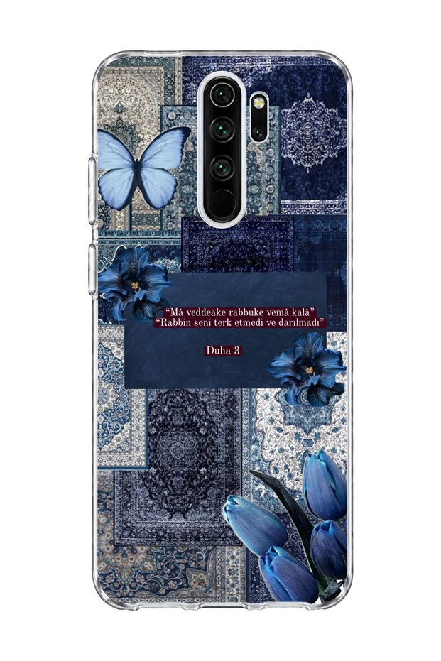 Redmi Note 8 Pro Compatible Blue Butterfly Verse Printed Transparent Phone Case