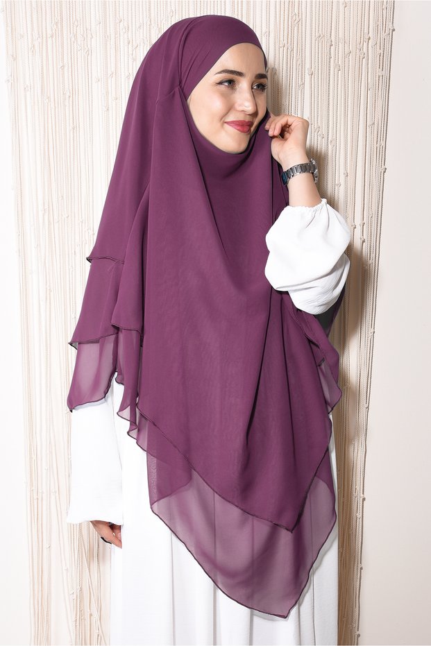 Long Sufle Khimar Hijab with Tie-Backs, Dark Dusty Rose