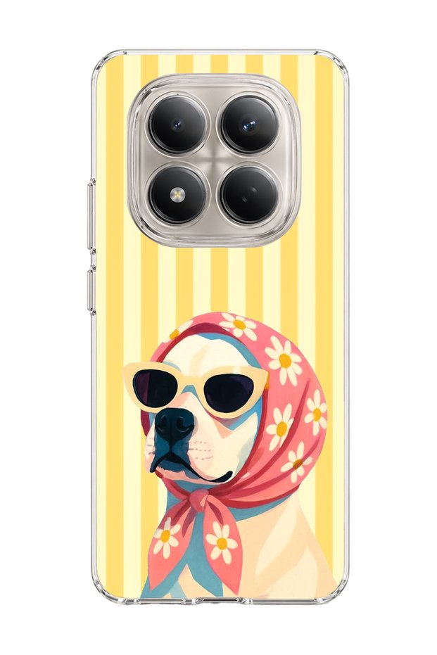Redmi Note 15 Pro 4g / 5g Compatible Transparent Phone Case with Scarf and Glasses Printed Dog Design