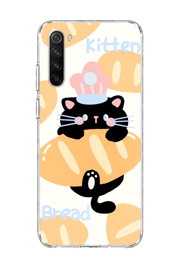 Redmi Note 8 Compatible Black Cat Bread Printed Transparent Phone Case