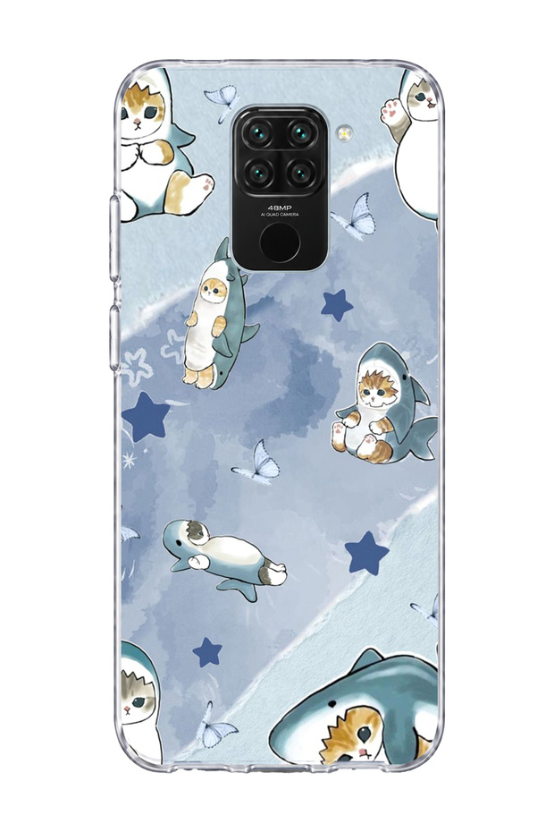 Redmi Note 9 Compatible Transparent Phone Case with Shark Costume and Cat Print