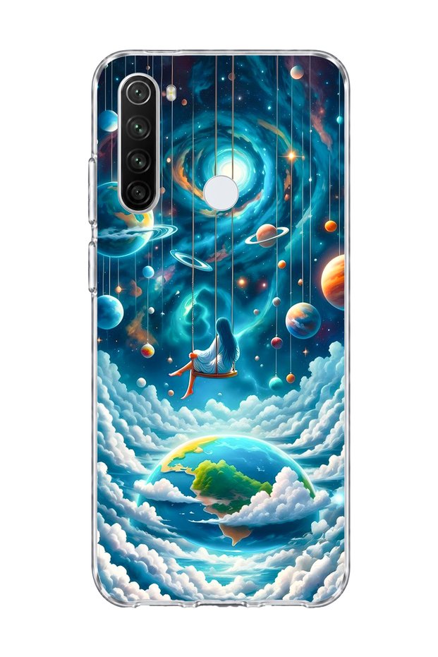 Redmi Note 8 Compatible Girl on the Swing Galaxy Printed Transparent Phone Case