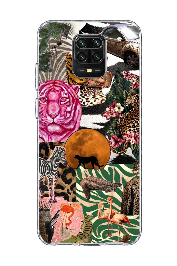 Redmi Note 9 Pro Compatible Wild Animal Collage Printed Transparent Phone Case
