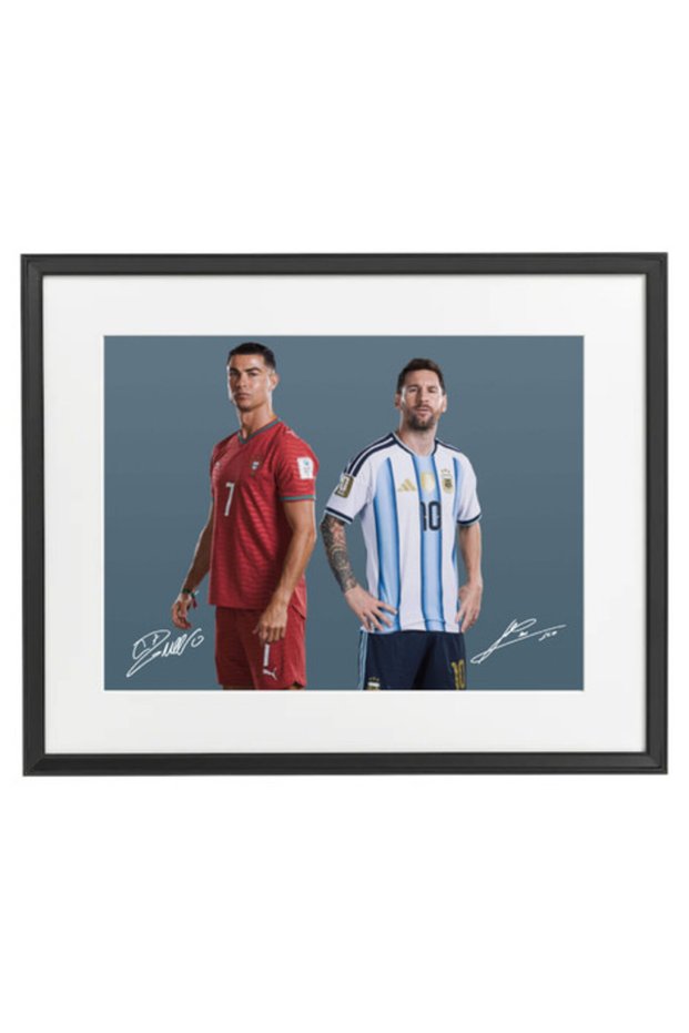 Cristiano Ronaldo and Lionel Messi FIFA World Cup 2026 Printed Autograph Framed Poster 50x40cm, Argentina Legend - Portugal Legend - Football Wall Art Décor, Football Memorabilia, Soccer Fans Gift