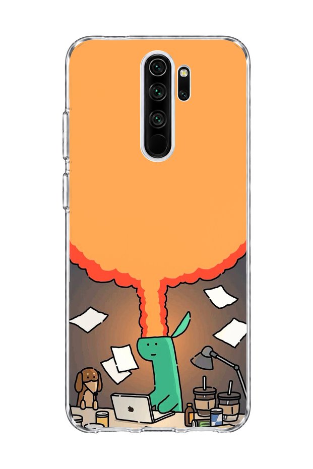Redmi Note 8 Pro Compatible Green Dinosaur Funny Printed Transparent Phone Case