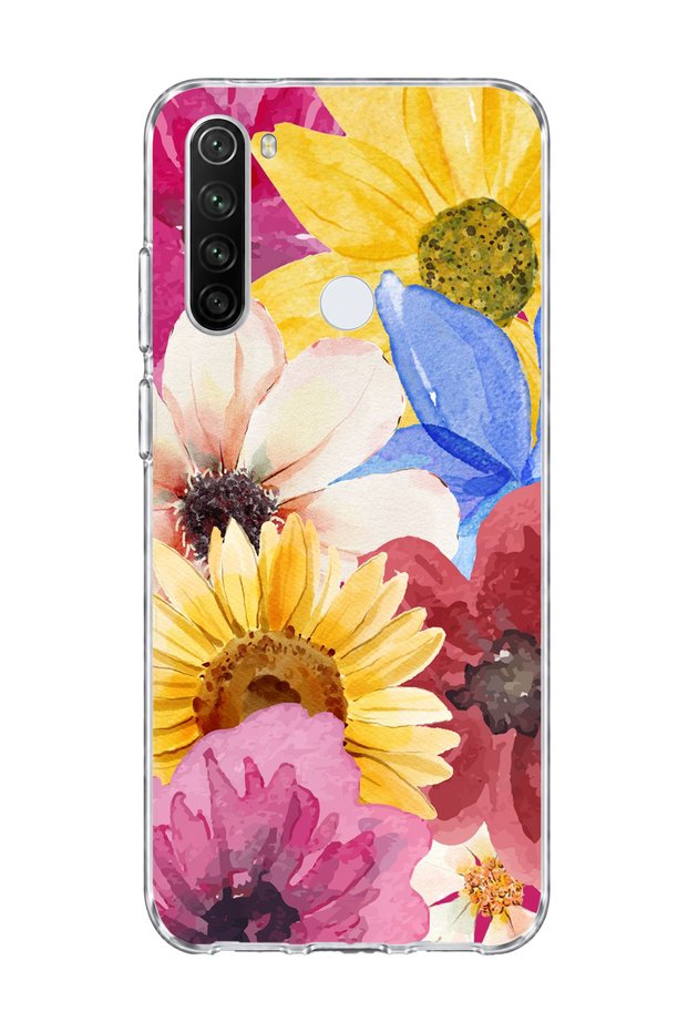 Redmi Note 8 Compatible Sunflower Watercolor Printed Transparent Phone Case