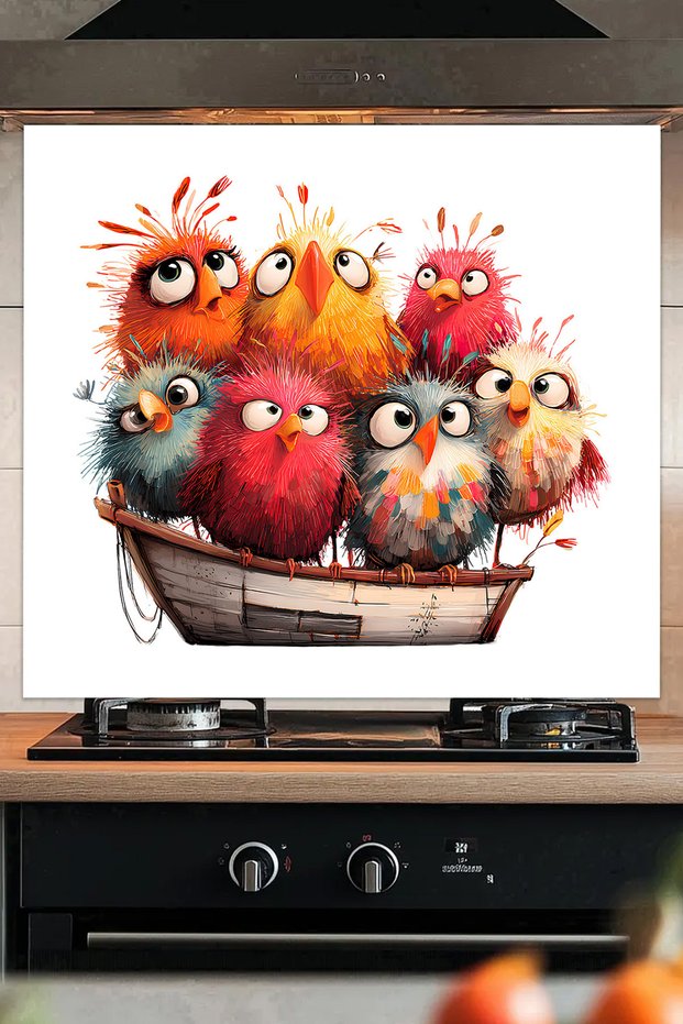 Cute & Funny Birds Adhesive Foil Sticker for Kitchen Countertop and Stove Back (60 X 54 cm) - Model 16