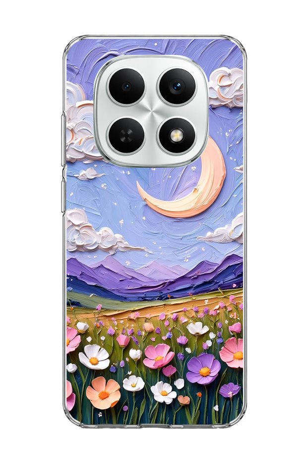 Redmi Note 15 4g Compatible Crescent and Flower Field Printed Transparent Phone Case