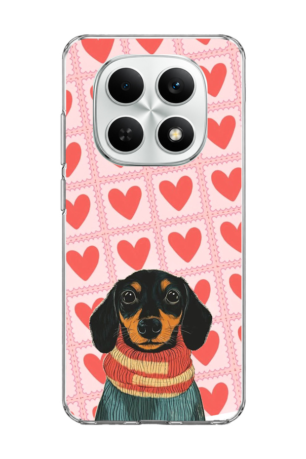 Redmi Note 15 4g Compatible Sausage Dog Red Heart Printed Transparent Phone Case