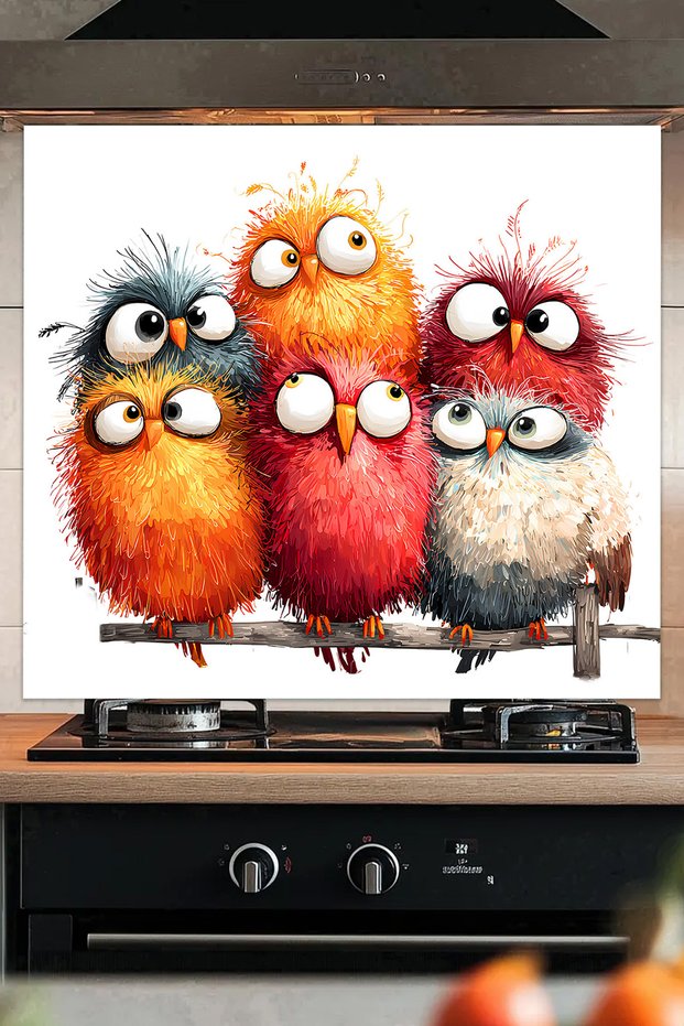 Cute & Funny Birds Adhesive Foil Sticker for Kitchen Countertop and Stove Back (60 X 54 cm) - Model 13
