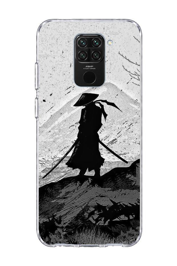 Redmi Note 9 Compatible Samurai Black and White Printed Transparent Phone Case