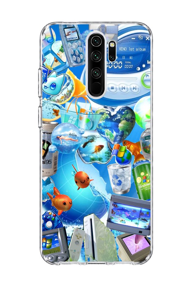 Redmi Note 8 Pro Compatible Blue Bubble Fish Printed Transparent Phone Case