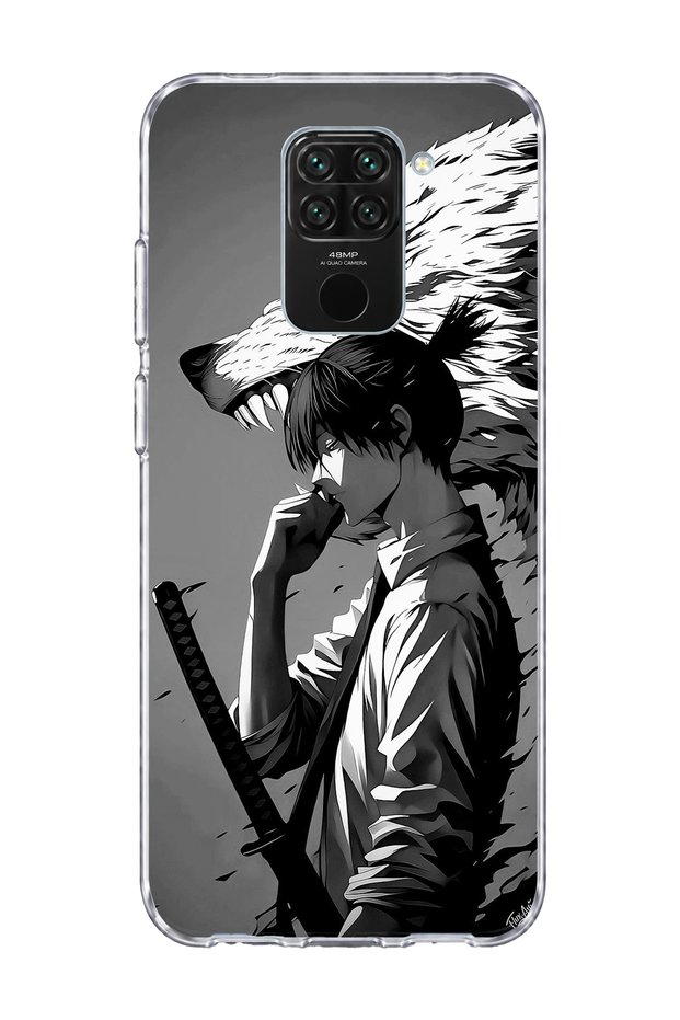 Redmi Note 9 Compatible Anime Wolf Warrior Printed Transparent Phone Case