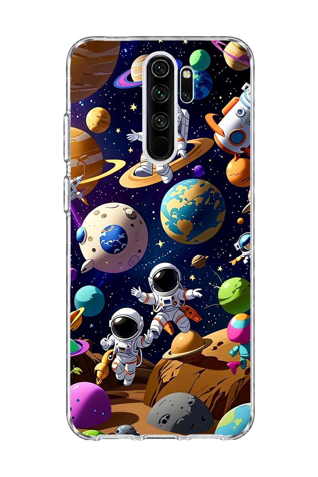 Redmi Note 8 Pro Compatible Cute Astronaut Planet Printed Transparent Phone Case