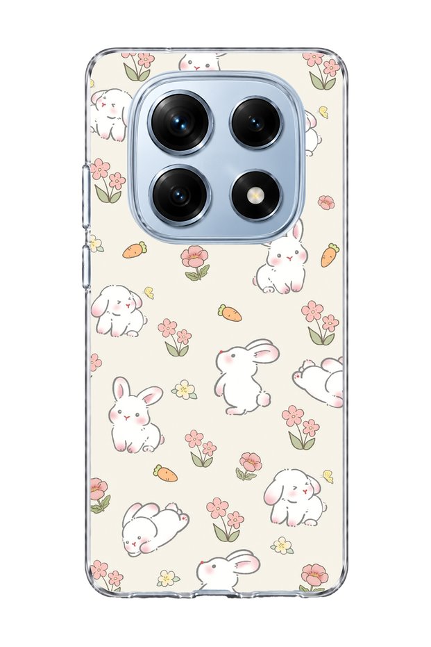 Redmi Note 14 Pro 4g Compatible Cute Rabbit Flower Printed Transparent Phone Case