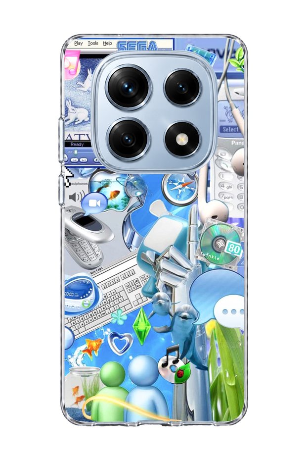 Redmi Note 14 Pro 4g Compatible Blue Nostalgia Technology Printed Transparent Phone Case