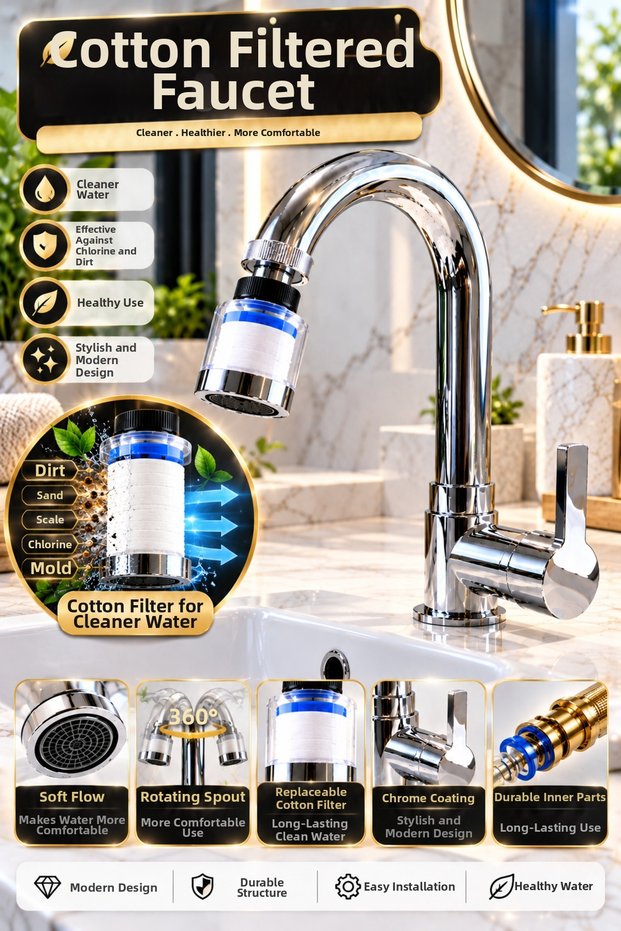 Baston Delta Sink Faucet with Cotton Filter – Purified Sink Tap – Filtered Water Faucet – Chrome