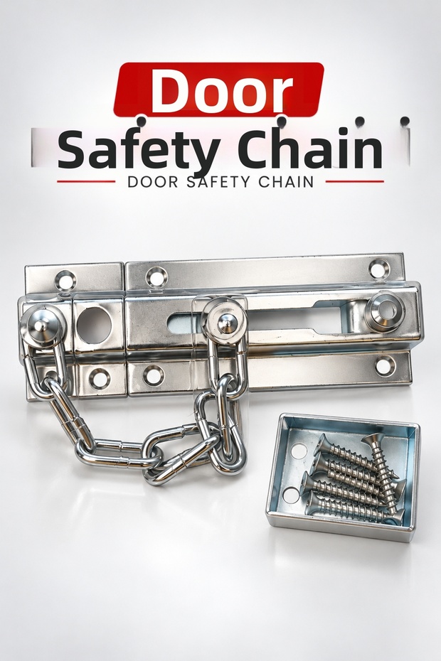 Chain Door Safety Lock Sliding Metal Door Safety Latch Extra Door Lock – Chrome