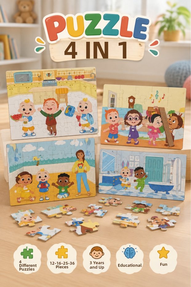 Coco-melon licensed 4-in-1 26x24 cm friendship themed educational and learning toy puzzle